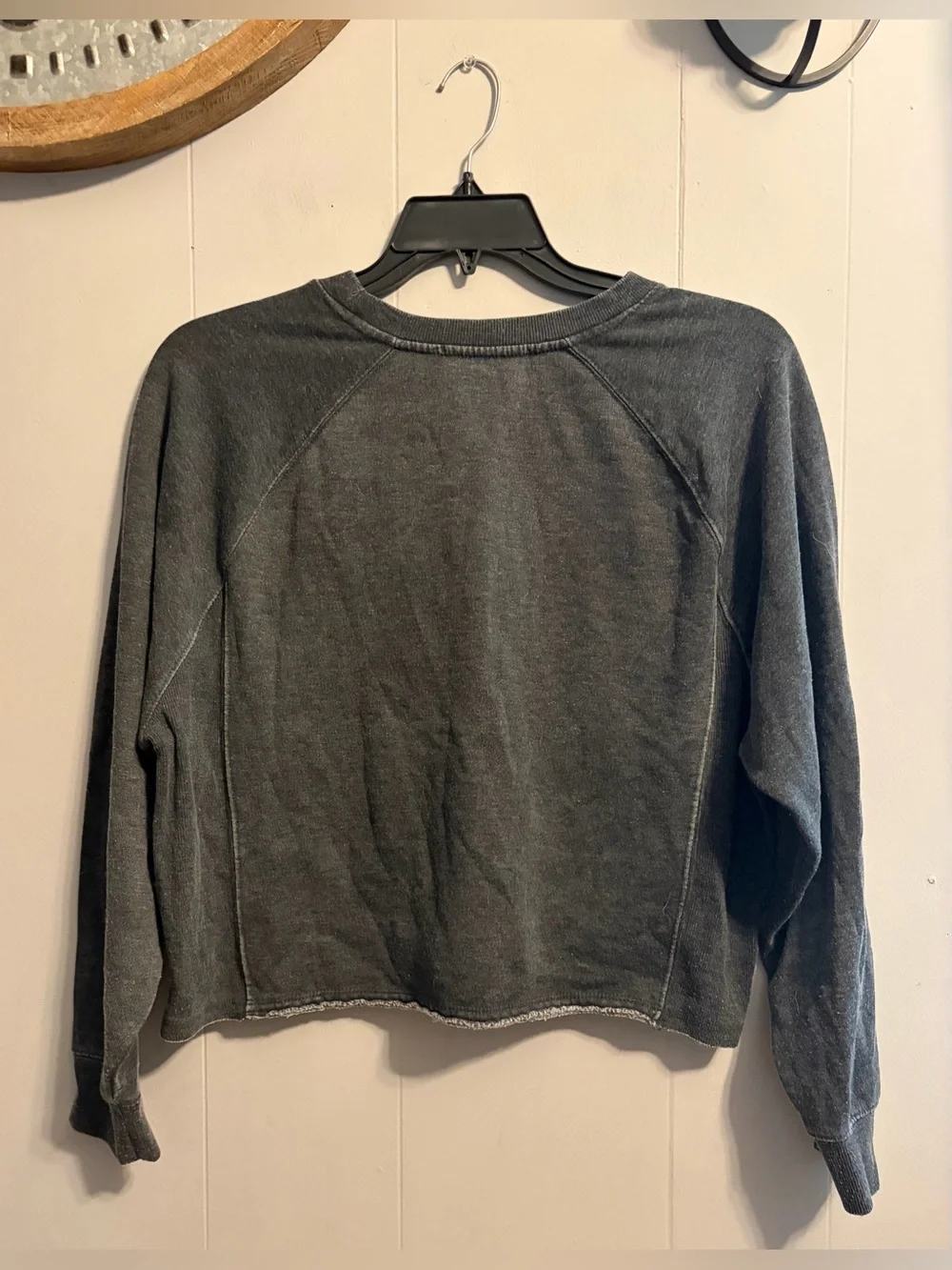 Hippie Rose Washed Crewneck Sweatshirt in Charcoal Gray crop